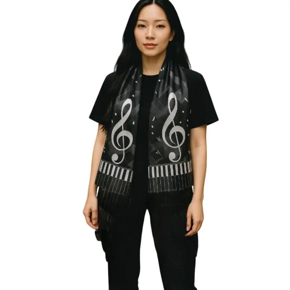 Treble Cleft Black Striped Long Sheer Scarf